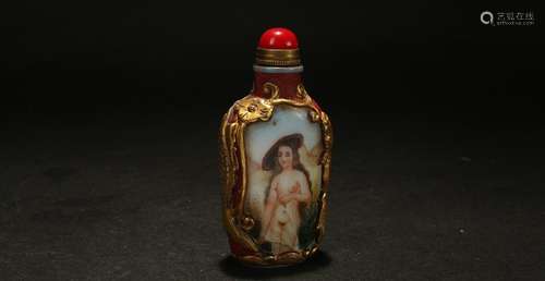 An Estate Chinese Lady-portrait Snuff Bottle