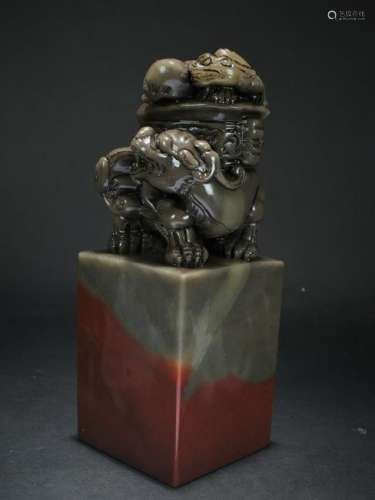 A Chinese Myth-beast Estate Soapstone Religious Seal