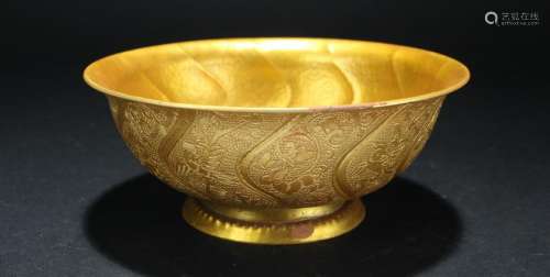 An Estate Chinese Circular Gilt Wave-fortune Bowl