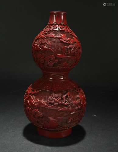 A Chinese Calabash-shape Estate Fortune Lacquer Vase