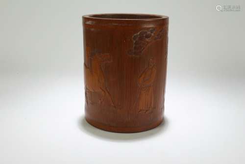 An Estate Chinese Bamboo-curving Brush Pot