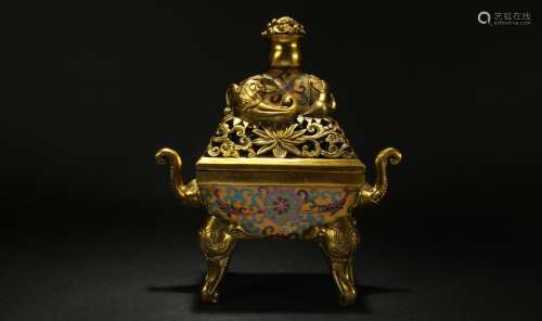 A Chinese Duo-handled Square-based Yellow Cloisonne