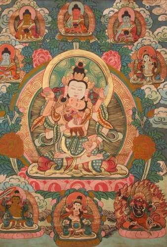 An Estate Tibetan Detailed Multi-buddha Fortune Thangka