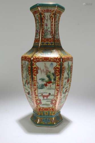 An Estate Chinese Story-telling Hexa-fortune Porcelain