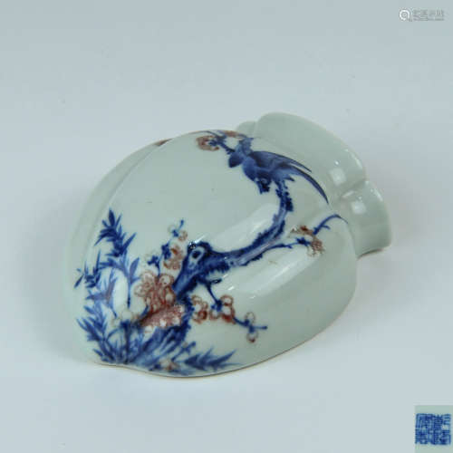 A Chinese Iron-Red Blue and White Porcelain Wall Vase