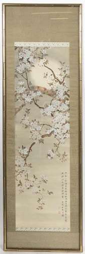 Chinese Framed Hanging Scroll of White Blossoms