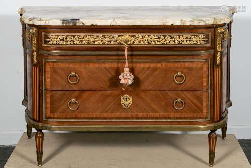 Louis XVI Style Ormolu and Marble Top Commode
