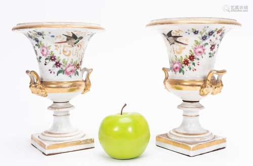 Pair, 19th C. Old Paris Porcelain Urns
