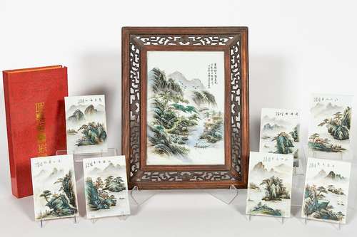 Eight, Chinese Landscape Motif Porcelain Plaques