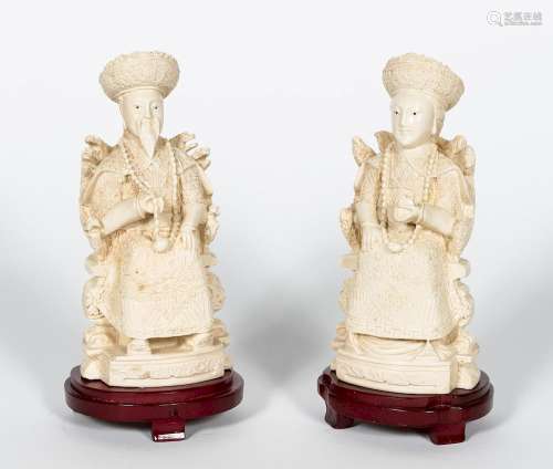 Pr., Bone Emperor and Empress Figures on Stands