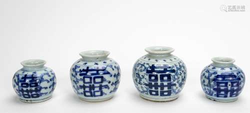 Four Chinese Export Blue & White Vases, Two Pairs