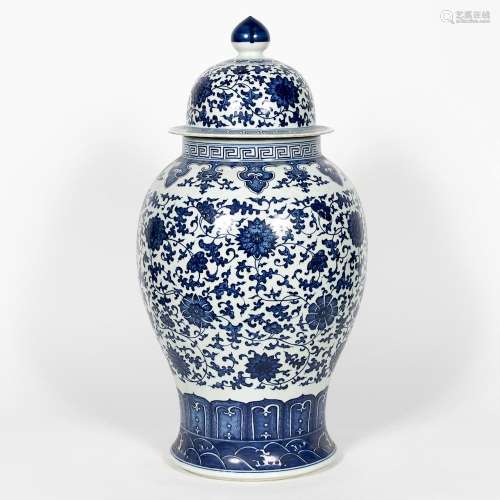 Chinese Blue & White Lidded Temple Jar