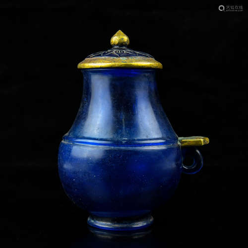 A Chinese Blue Peking Glass Water Pot