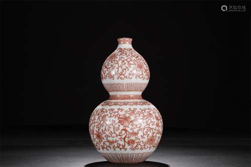 A Chinese Iron=Red Porcelain Double Gourd Vase