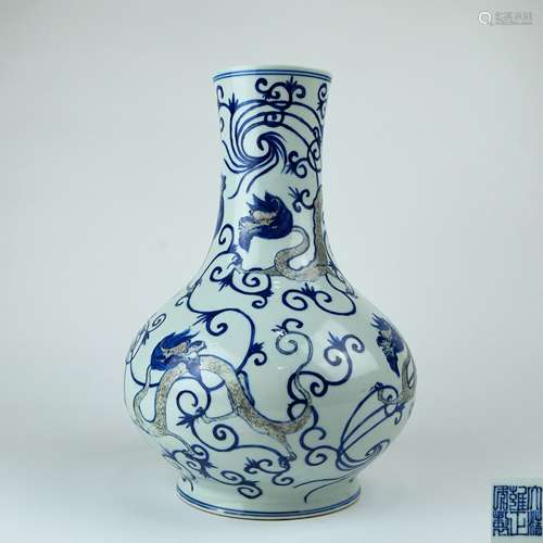 A Chinese Iron-Red Blue and White Porcelain Vase