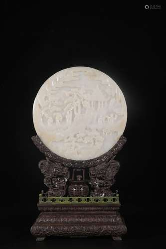 A Chinese Carved Jade Screen