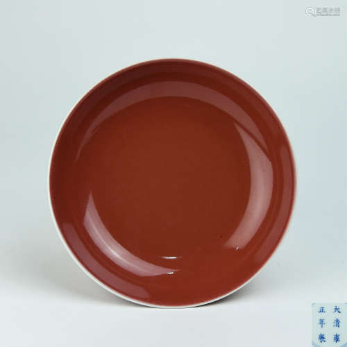 A Chinese Red Glazed Porcelain Plate