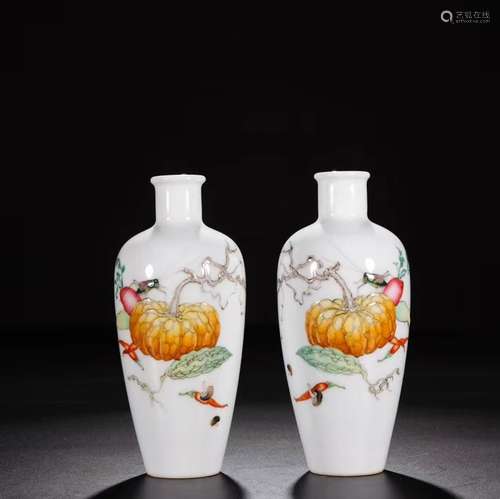 A Pair of Chinese Famille-Rose Porcelain Vases