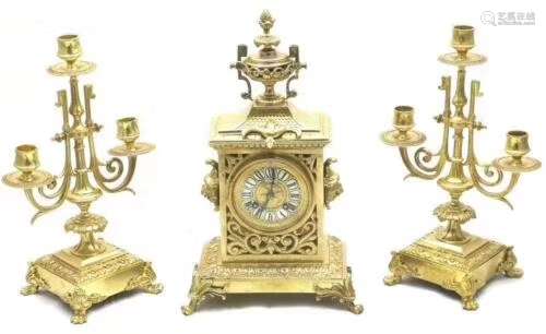 A Set of Gilt Bronze Clock with Two Handle Holders