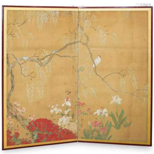 Hand-Painted Chinese Folding Screen