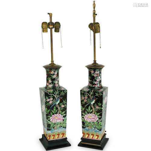 Pair of Chinese Porcelain Famille Noire Lamps