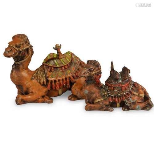 (2 Pc) Cold Painted Camel Inkwells