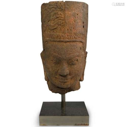 Khmer Harihara Carved Sandstone Head