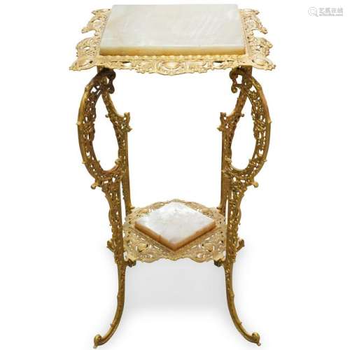 Gilt Iron and Marble Pedestal Table