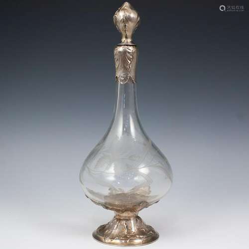 Art Nouveau Sterling and Crystal Decanter