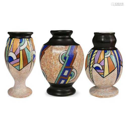 (3 Pc) Auguste Dubois Ceramic Vase