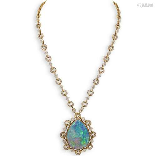 18k Gold, Opal and Diamond Necklace