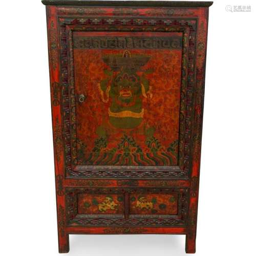 Oriental Wood Carved and Painted Cabinet