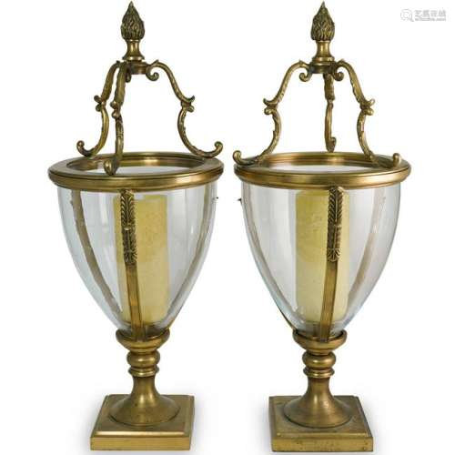 Pair of Gilt Bronze and Glass Candle Holders