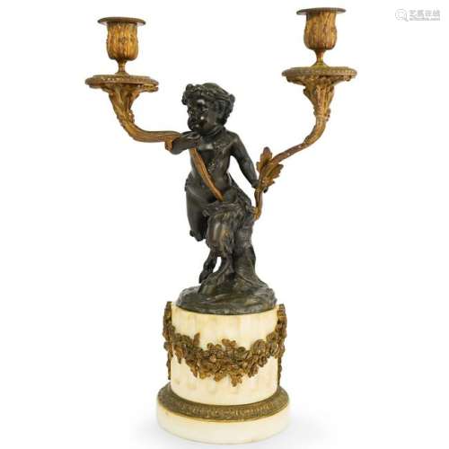French Bronze and Marble Candelabra