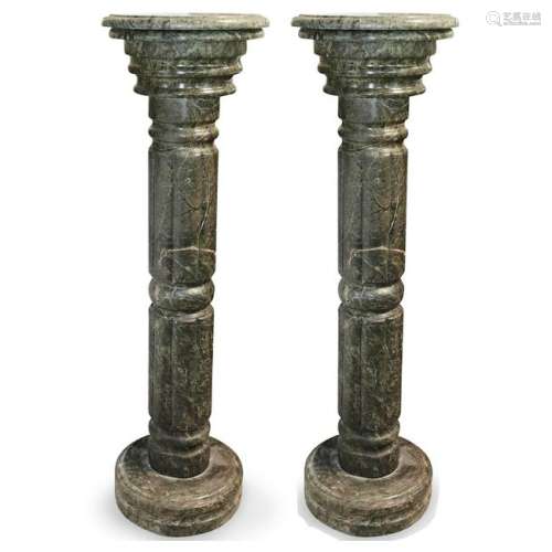 Pair of Spinach Green Marble Pedestal