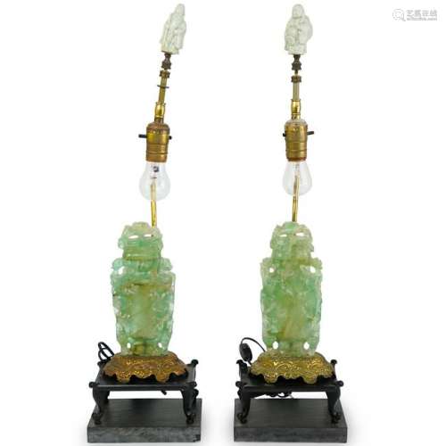 Pair of Chinese Green Quartz Lamps