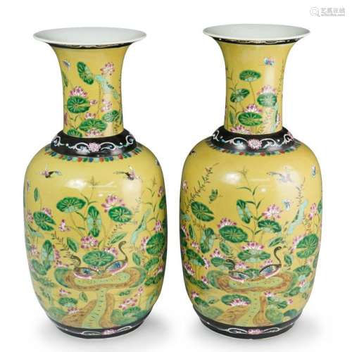 Pair of Chinese Porcelain and Enamel Vases