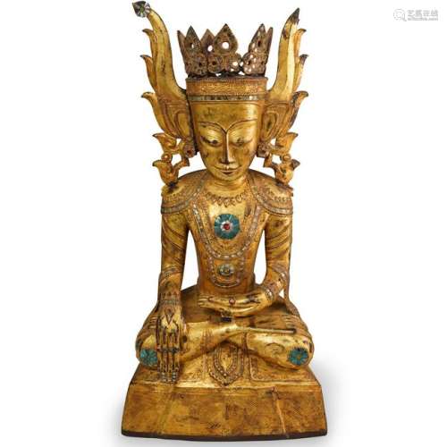 Thai Gilt wood Figure of Seated Buddha