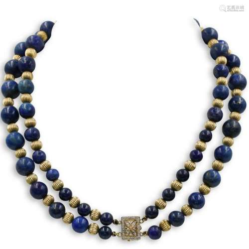 14k Gold and Lapis Beaded Necklace