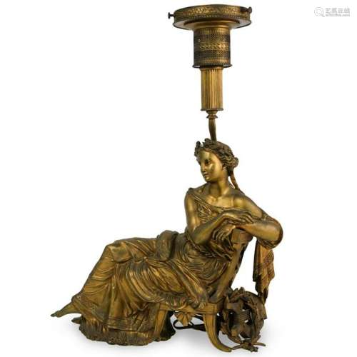 Houlet Signed Bronze Figural Table Lamp