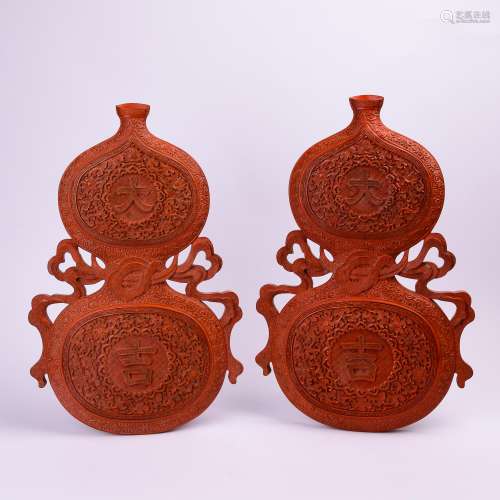 A Pair of Chinese Carved Tixi Lacquer Wall Screens