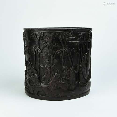 A Chinese Carved Zitan Brush Pot