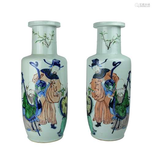 A Pair of Chinese Wu-Cai Porcelain Vases