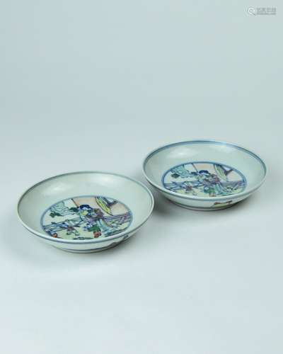 A Pair of Chinese Dou-Cai Porcelain Plates