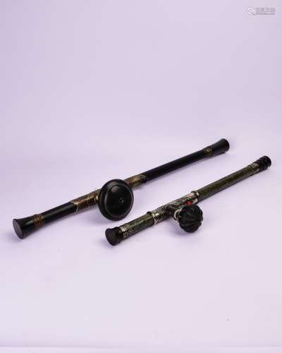 Two Chinese Carved Wood Pipes