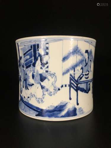 A Chinese Blue and White Porcelain Brush Pot