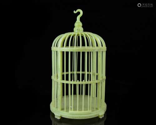 A Chinese Carved Jade Bird Cage