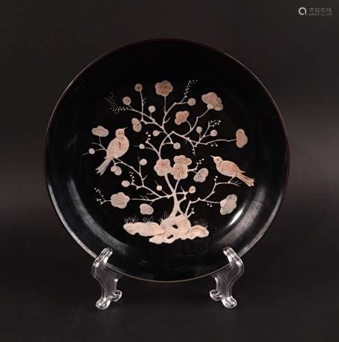 Chinese Ding Ware Engraved Design 'Bird & Plum Flower' Plate