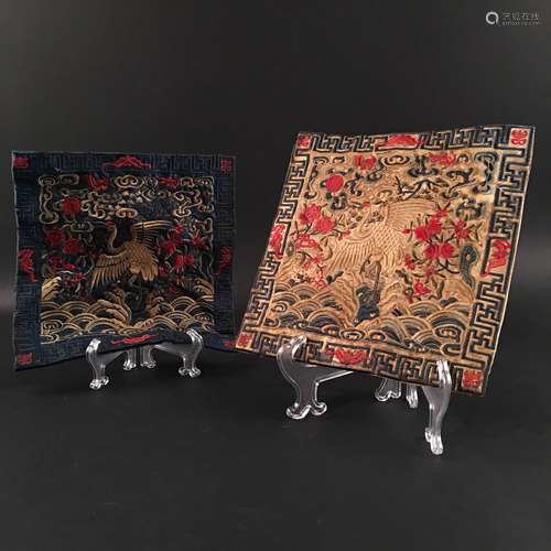 2 Pieces of Chinese Square Embroidery 'Phoenix'