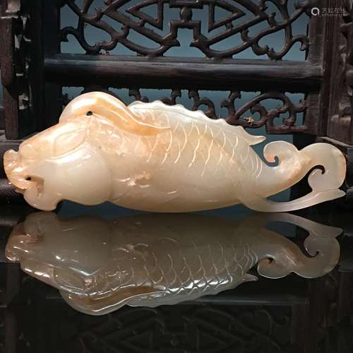 Chinese Carved Hetian Jade Fish Ornament